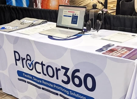 live exam session with 360 Total View running on a laptop at the Proctor360 booth